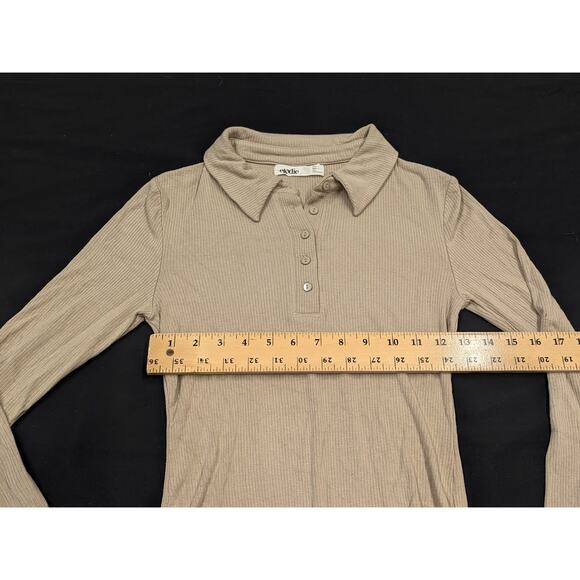 Elodie Light Brown collared ribbed long sleeve polo bodysuit Womens Medium - Picture 5 of 7